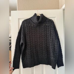 Vine & Love Dark Grey Chunky Knit Turtleneck Sweater